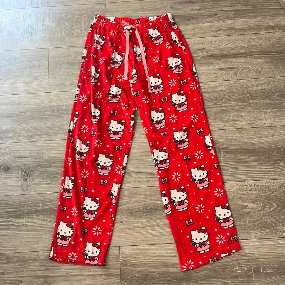 Hello Kitty Sanrio Red Fleece Pajama Pants Holiday Snowflake Small